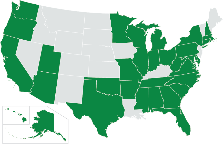 US Map with custom programs states filled