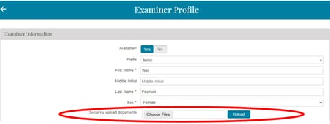 screenshot of examiner profile upload button